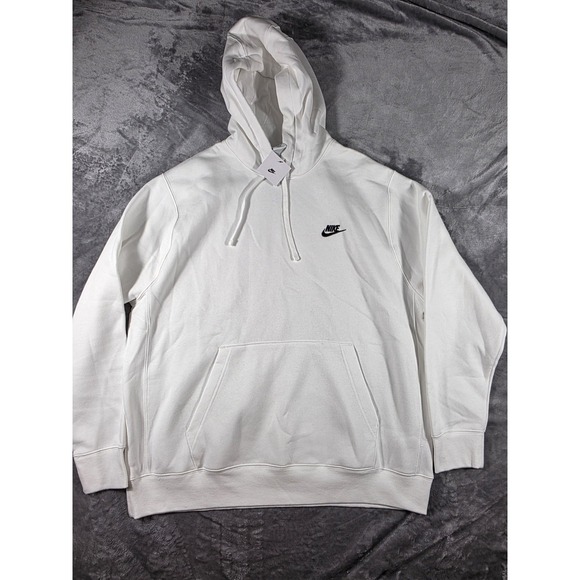 Nike Fleece Pullover Hoodie Sweatshirt Men's XL White/ Black Swoosh NWT - Picture 1 of 6
